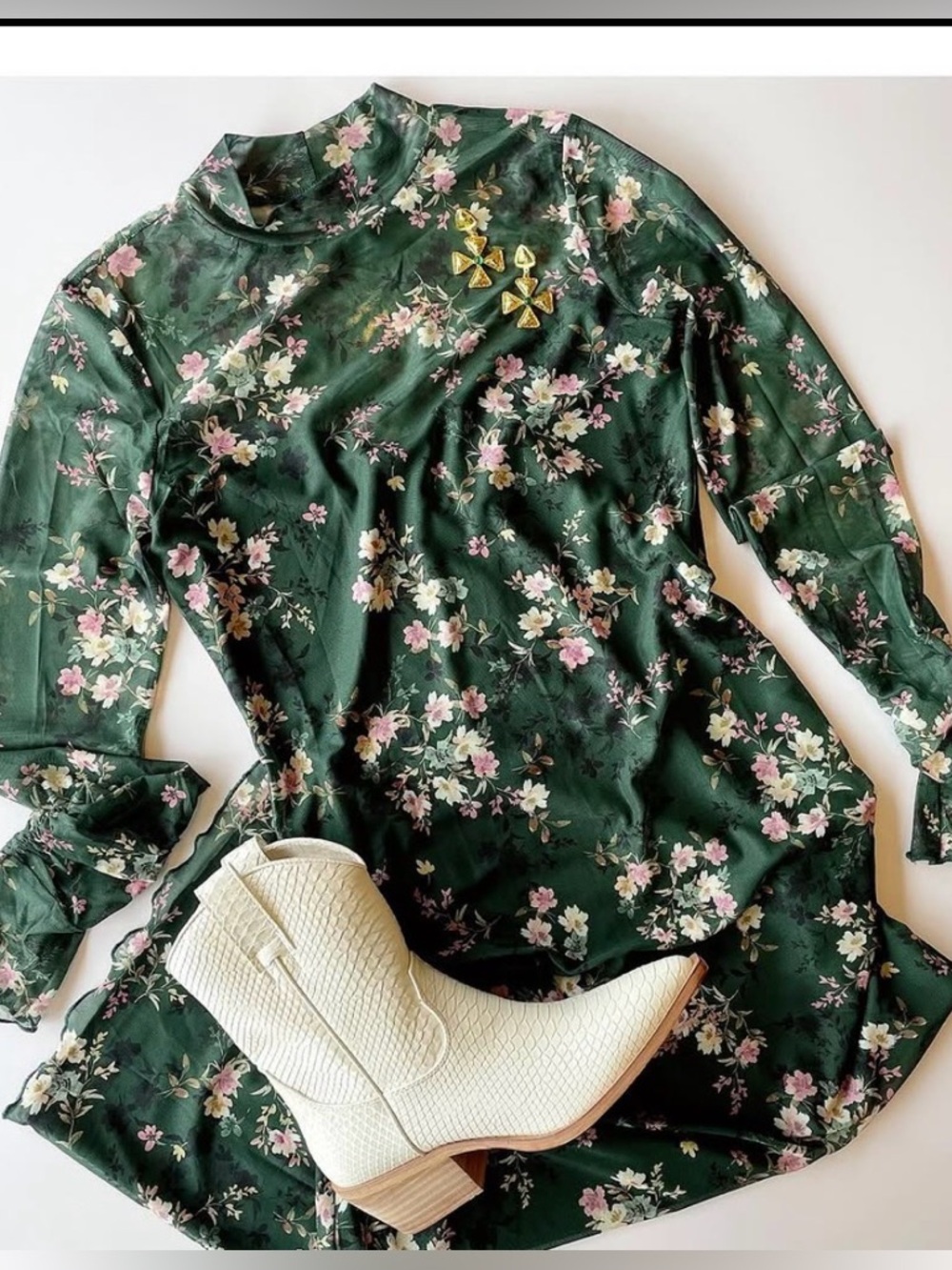 NWT! Lost + Wander Green Floral Annabel Rose Jersey Midi Dress - sz Medium